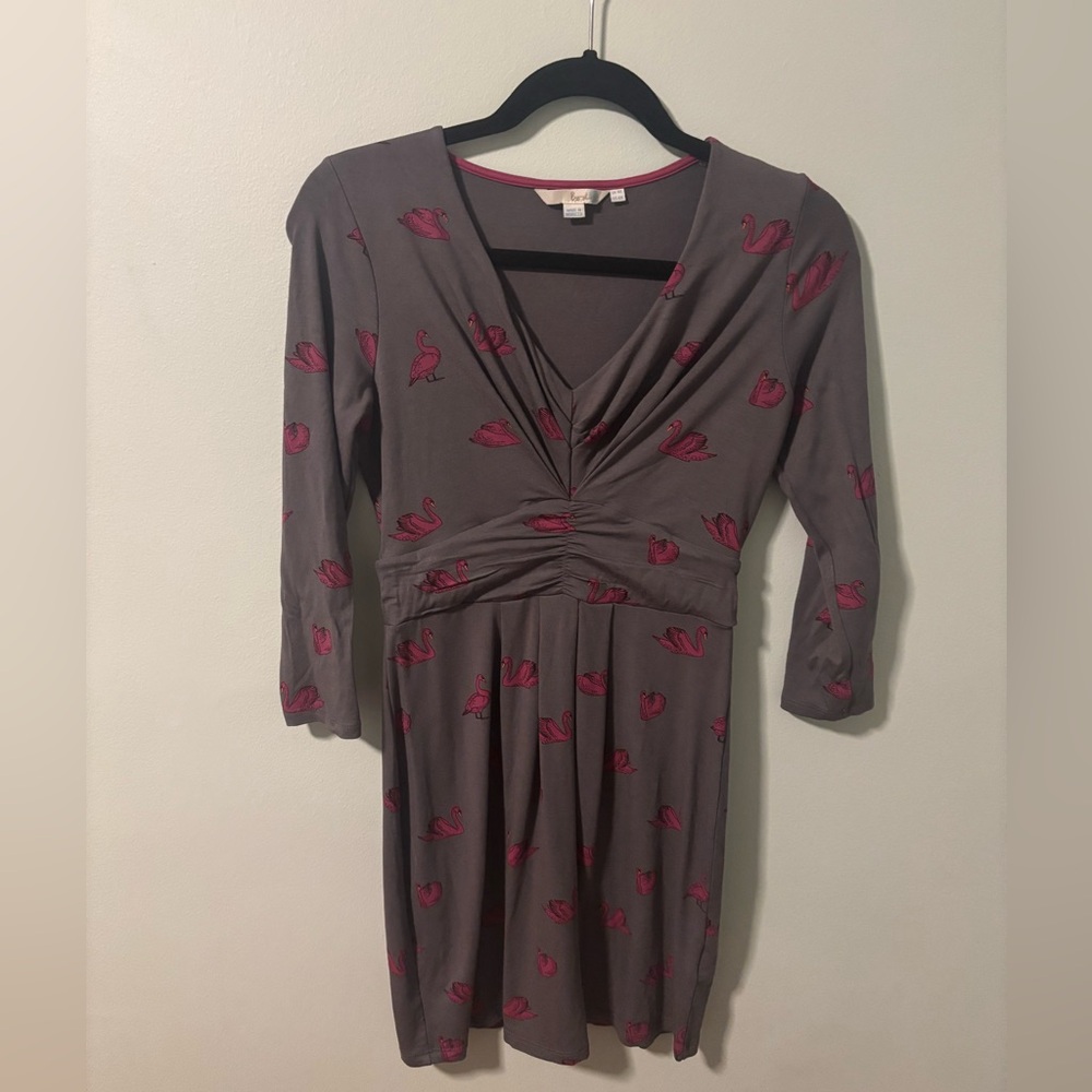 Boden Gray Mini Dress with Flamingo Print